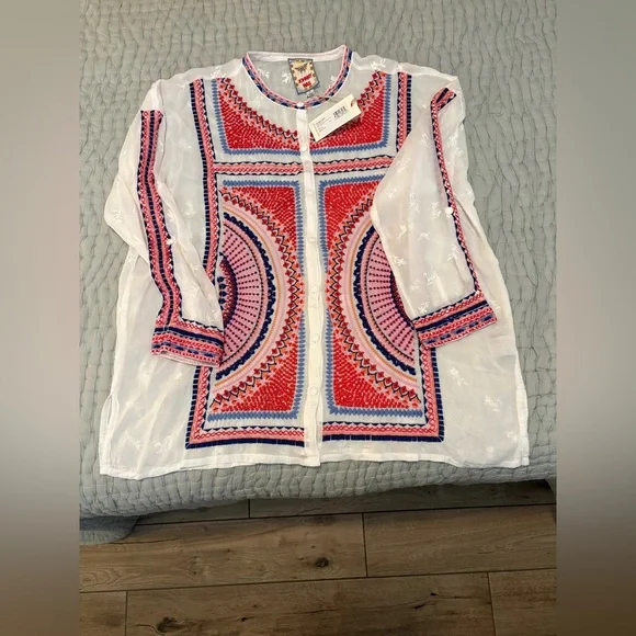 Johnny Was NWT
THE AUDREY MANDARIN COLLAR SHIRT, MAURA
- WHITE, XL - Picture 10 of 13